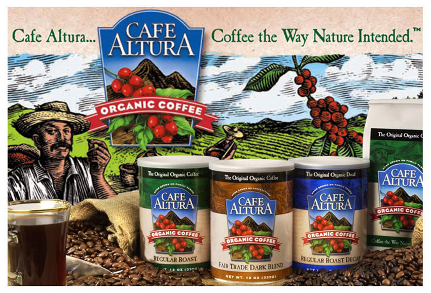 Cafe Altura Organic Coffee packaging & promo collateral